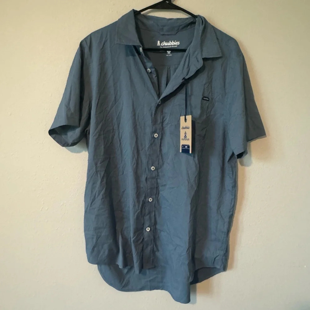Chubbies new Granger Button Up short sleeve large Navy Blue